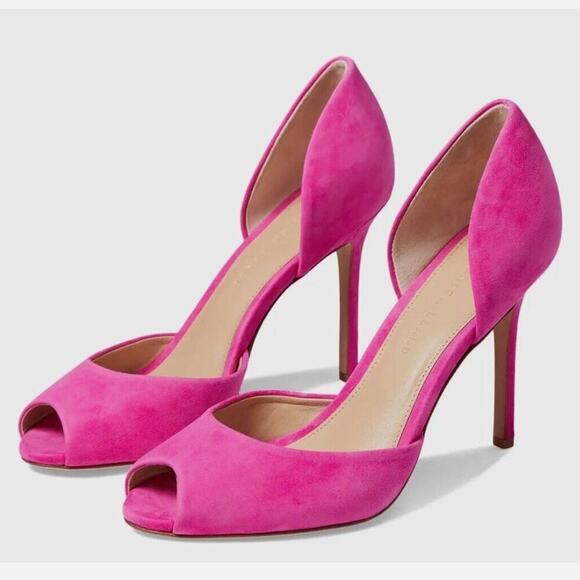 Veronica Beard Shoes - Veronica Beard Gator Suede Peep Toe Pump Heels In Pink